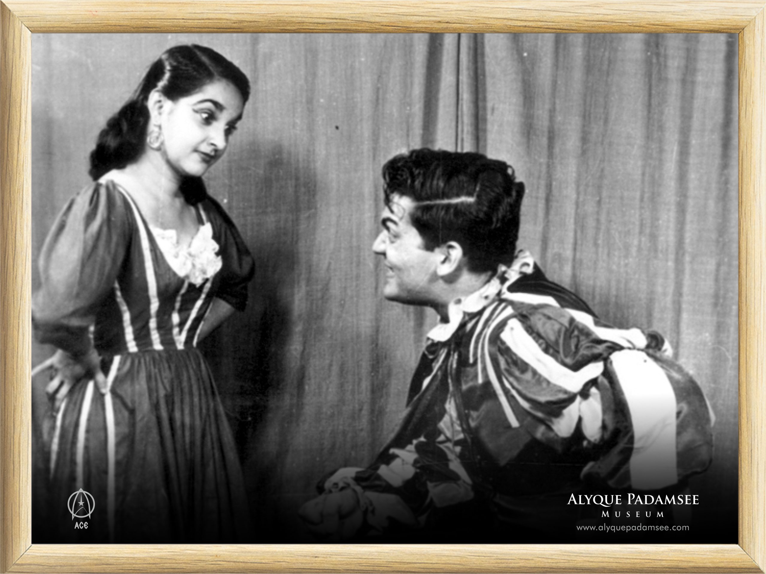 Petruchio woos Katherina, to counter her shrewish nature, Petruchio pretends that the harsh things said by her are kind and gentle, and so she agrees to marry him, after seeing he is the only man willing to match her repartee. During the photoshoot for this play, Gerson Da Cunha & Pearl Padamsee wouldn’t fit into the frame (vertically) due to their height differences, so Alyque made Gerson kneel for the photo.