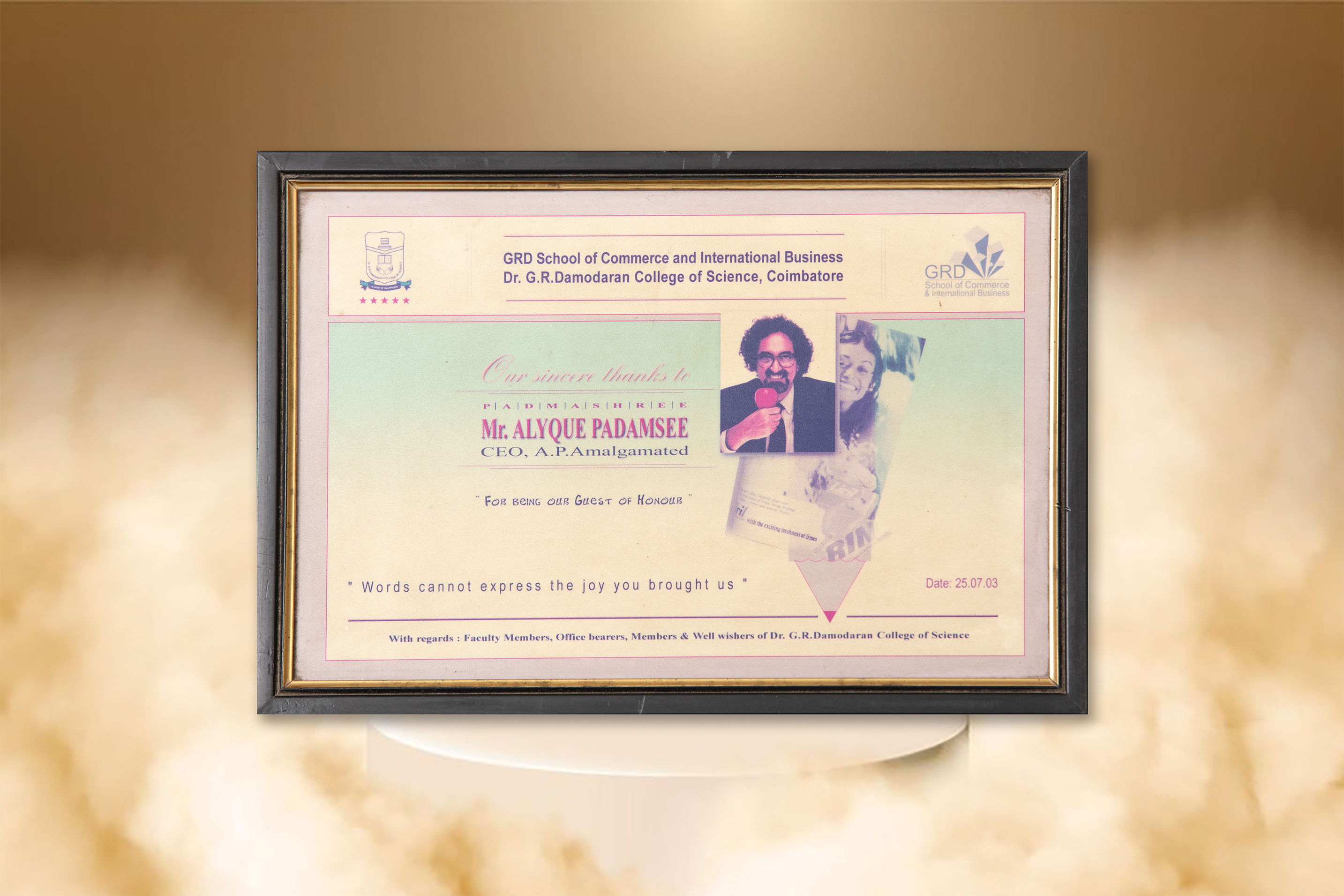 06. 2003 A Thank you certificate from GRD School of Commerce_
