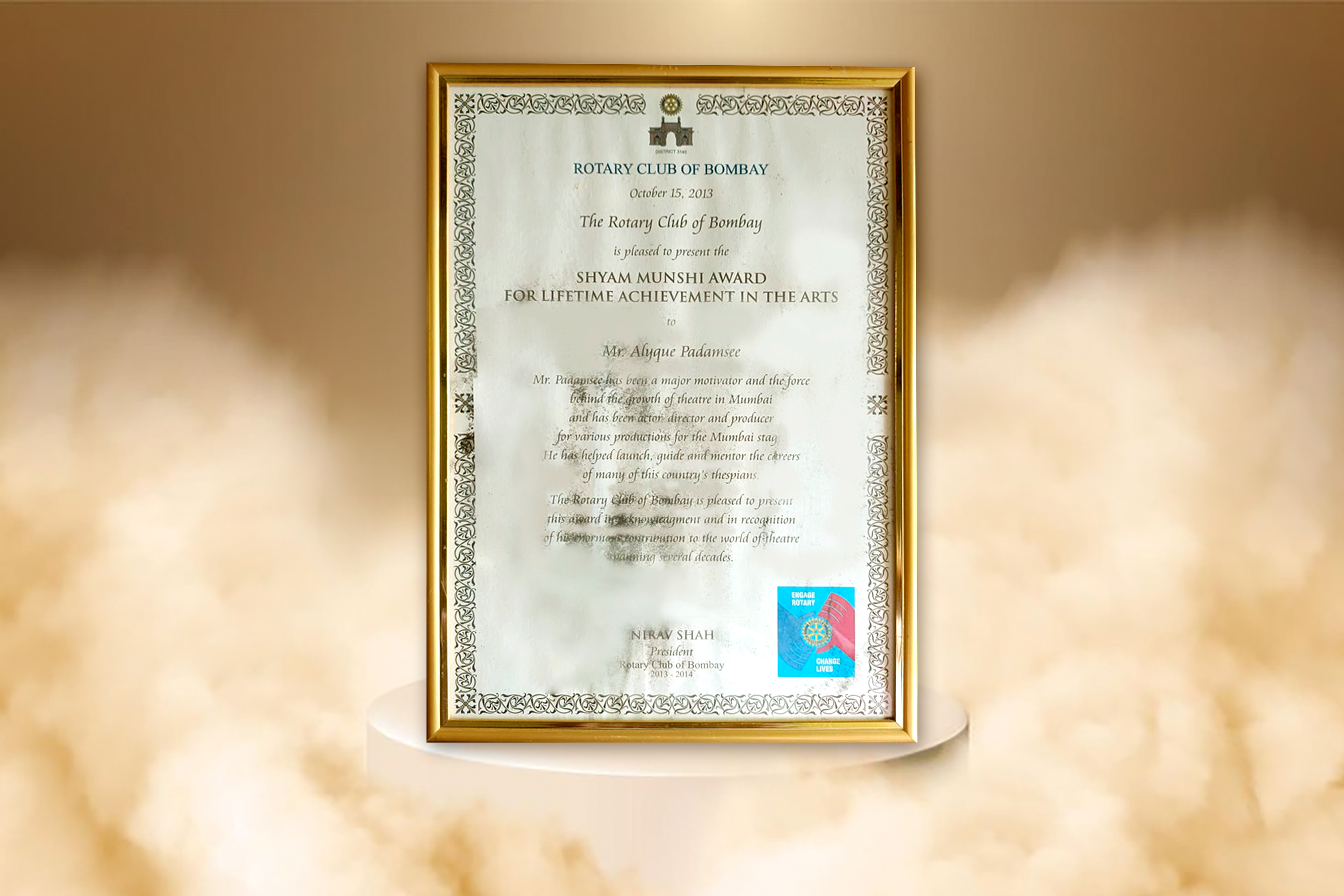 09. 2013 Lifetime achievement award from Rotary Club
